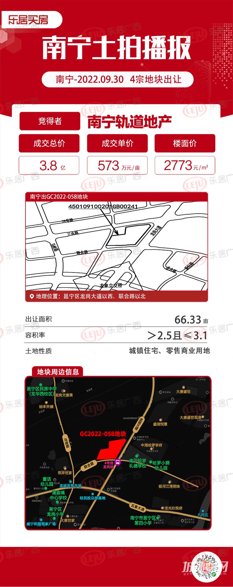 南宁轨道地产首进五象东！摘牌龙岗站旁66亩优质地块